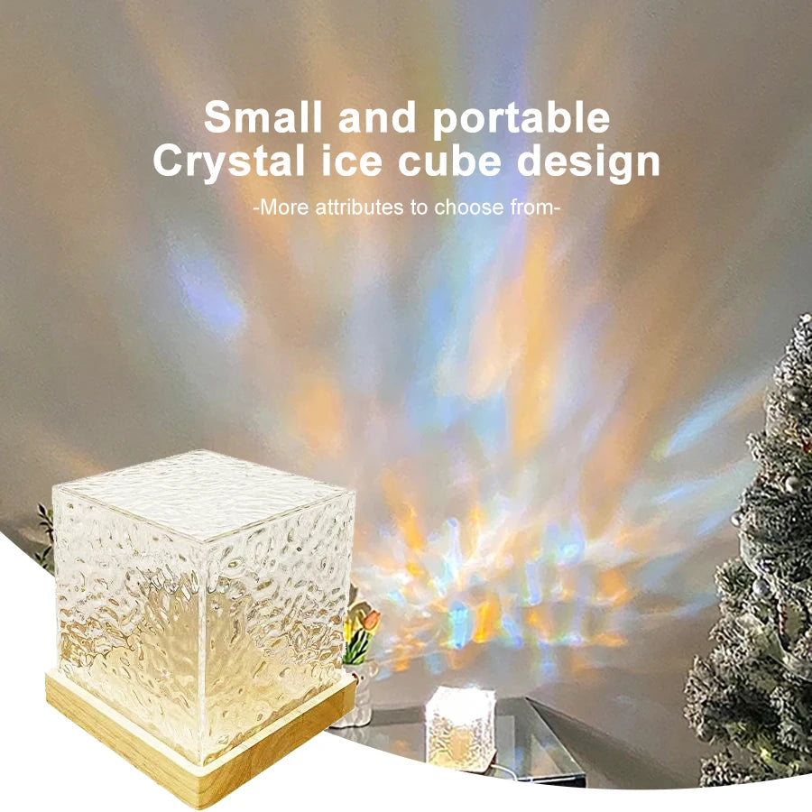 Creative Flame Crystal Lamp Acrylic Bedside Lamp Water Wave Projector Light with Remote