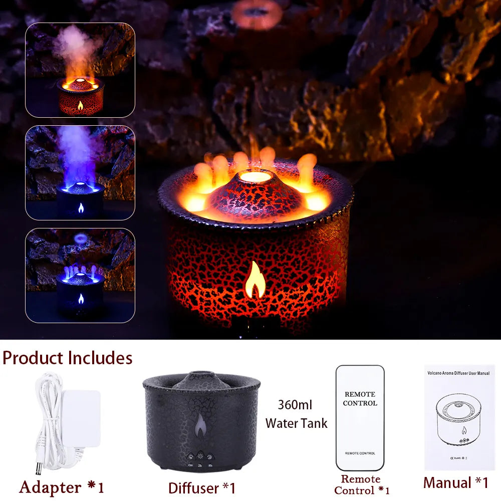 Aroma Oil Diffuser Volcanic Flame Smoke Ring Humidifier 360ml