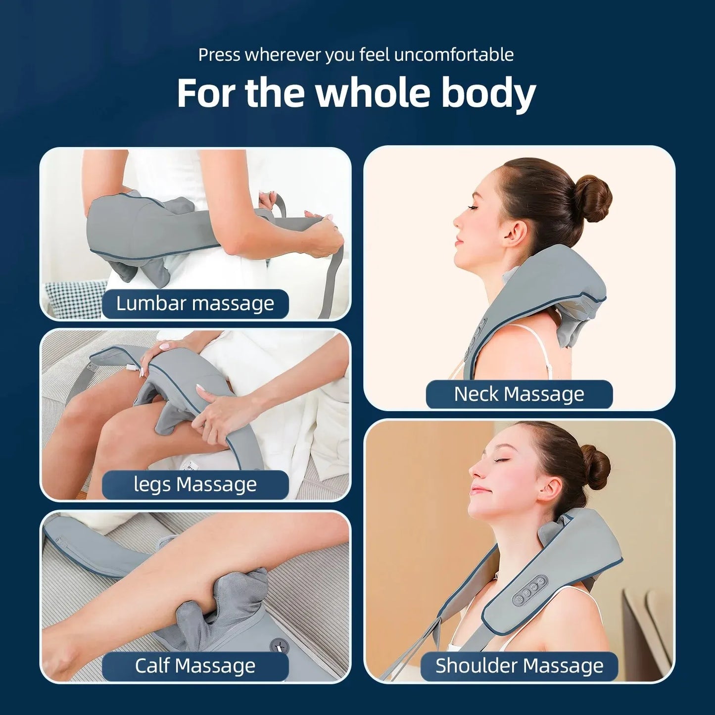 Neck Shoulder And Back Massager Wireless 3D Shiatsu Kneading Massager Cervical Relaxing Massage Shawl