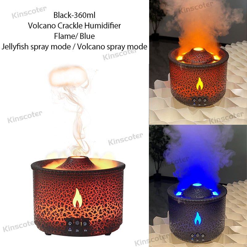 Aroma Oil Diffuser Volcanic Flame Smoke Ring Humidifier 360ml