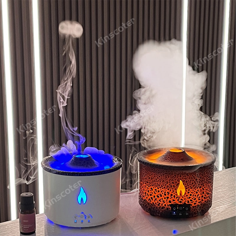 Aroma Oil Diffuser Volcanic Flame Smoke Ring Humidifier 360ml