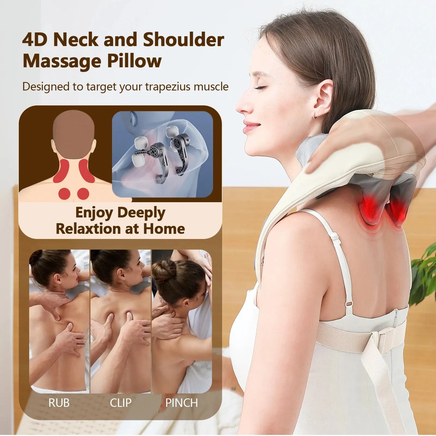 Neck Shoulder And Back Massager Wireless 3D Shiatsu Kneading Massager Cervical Relaxing Massage Shawl