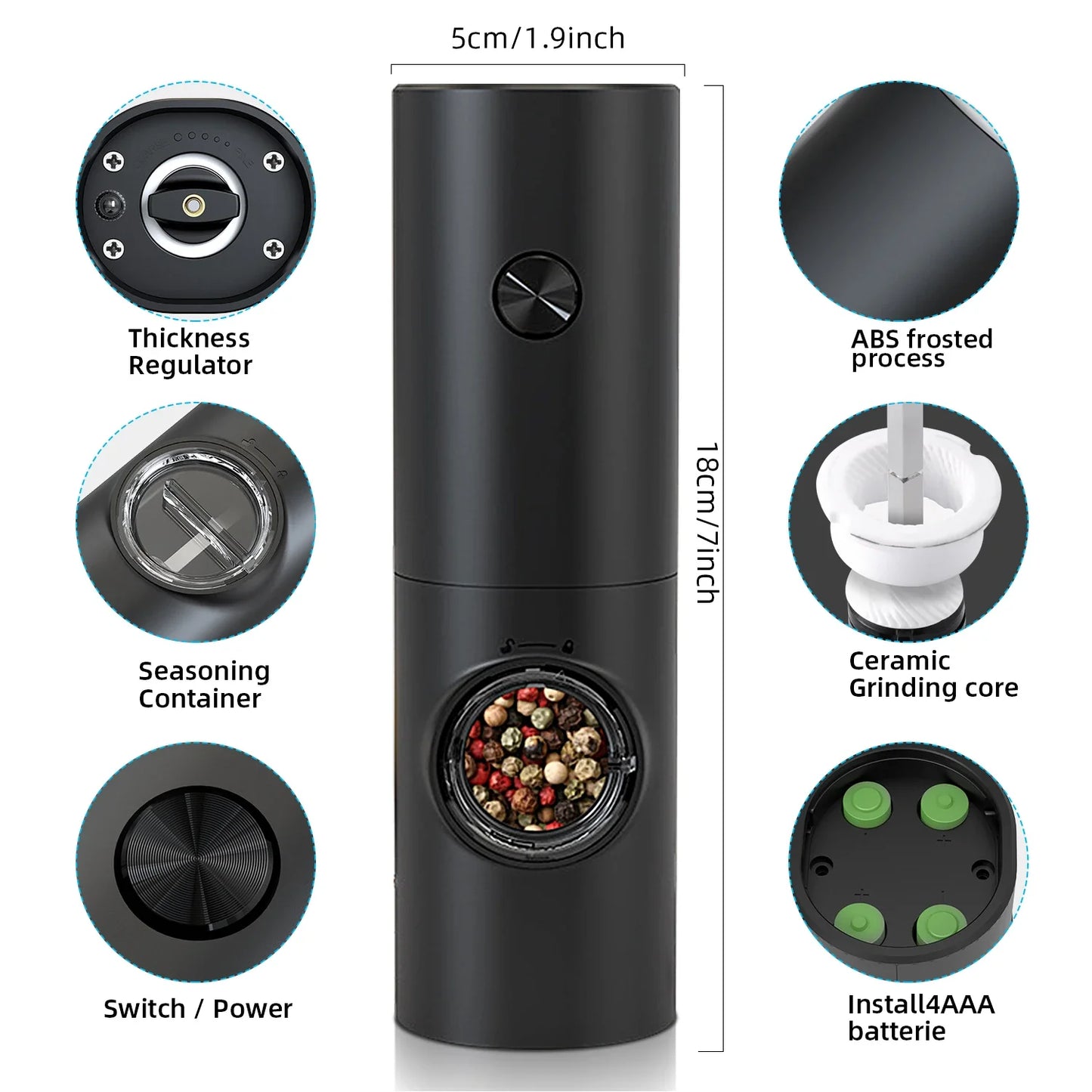 Electric Automatic Salt and Pepper Grinder Set, Rechargeable, USB Gravity Sensing Design