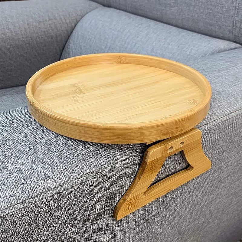 Natural Bamboo Armrest Clip-On Sofa Tray