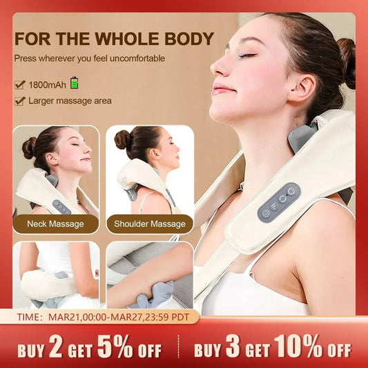 Neck Shoulder And Back Massager Wireless 3D Shiatsu Kneading Massager Cervical Relaxing Massage Shawl