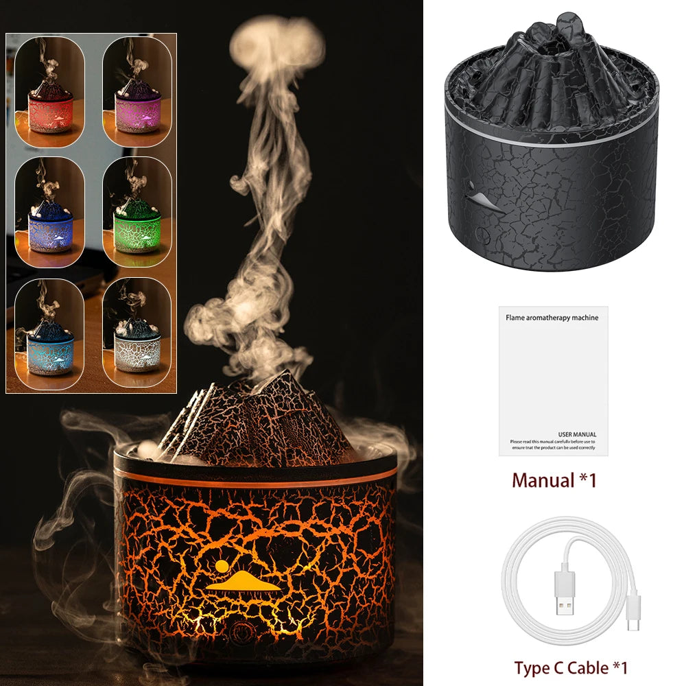 Aroma Oil Diffuser Volcanic Flame Smoke Ring Humidifier 360ml