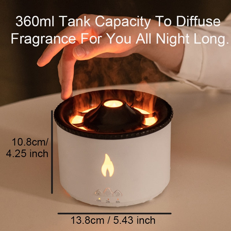 Aroma Oil Diffuser Volcanic Flame Smoke Ring Humidifier 360ml