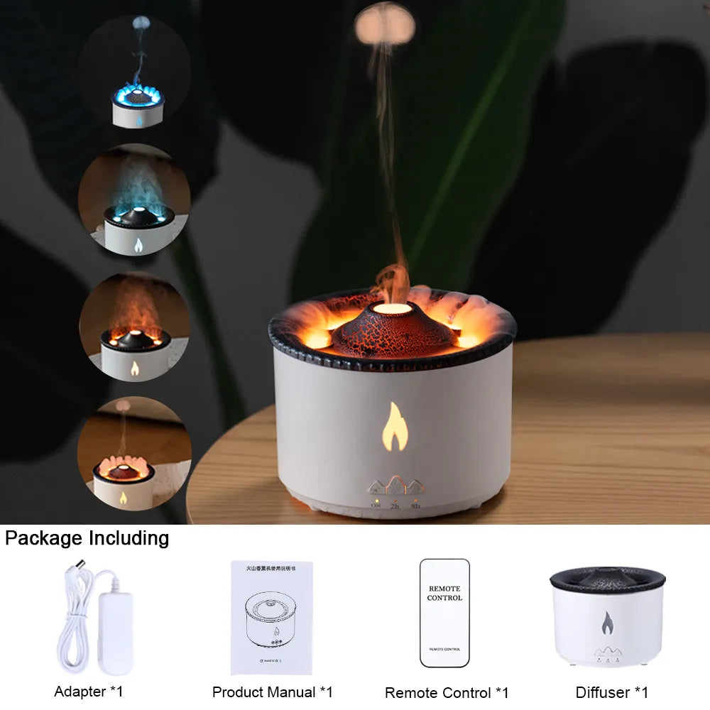 Aroma Oil Diffuser Volcanic Flame Smoke Ring Humidifier 360ml