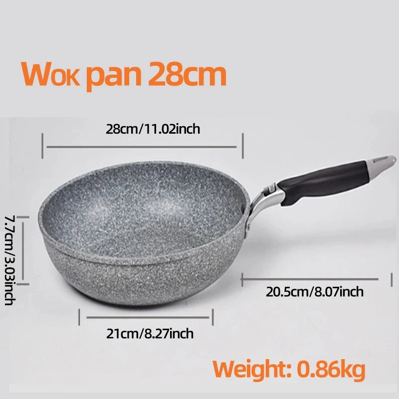 Stone Frying Wok Pan Non-stick Ceramic Pot Induction Fryer Steak Cooking Gas Stove Cookware