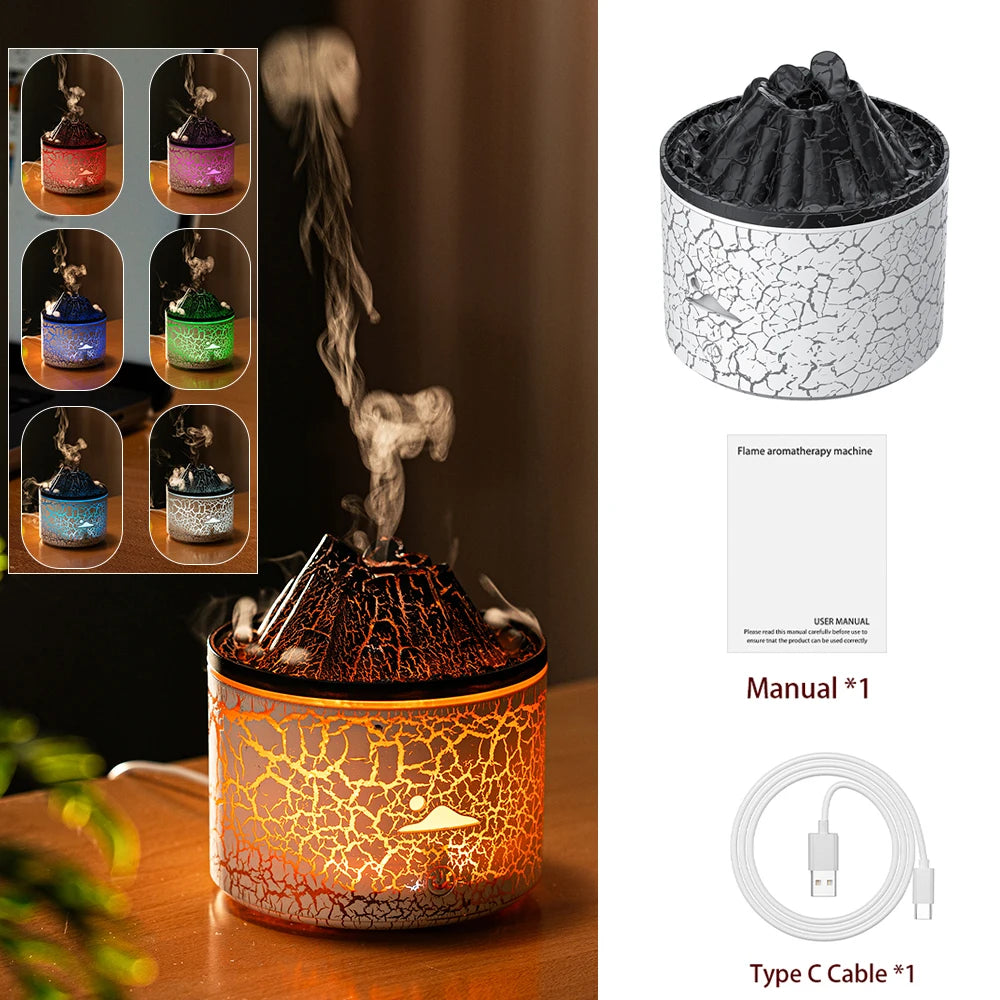 Aroma Oil Diffuser Volcanic Flame Smoke Ring Humidifier 360ml