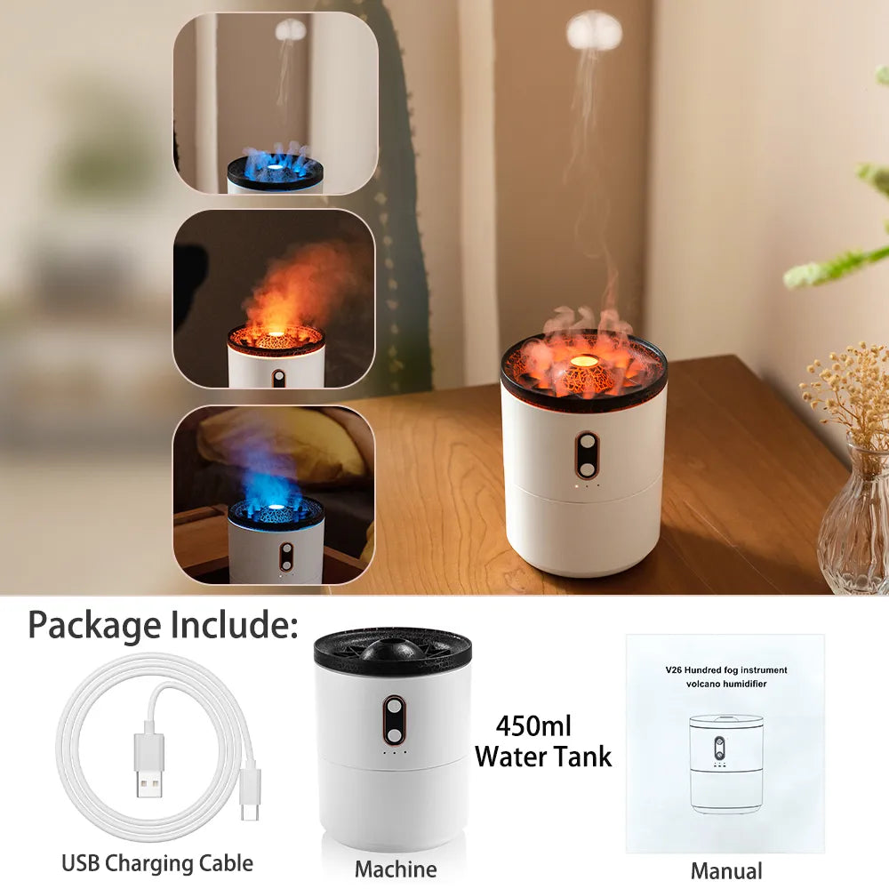 Aroma Oil Diffuser Volcanic Flame Smoke Ring Humidifier 360ml