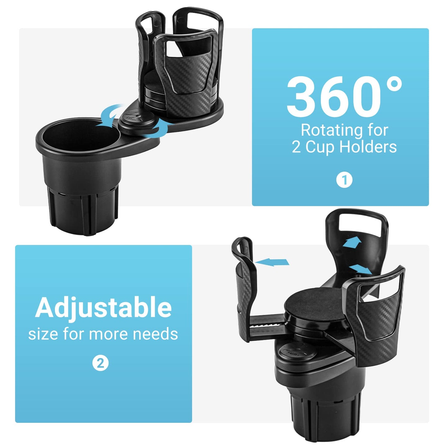 2-in-1 Rotatable Car Cup Holder with Storage Organizer