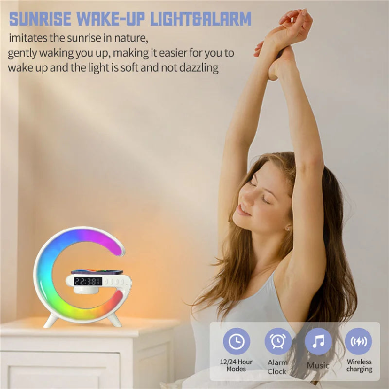 Multifunctional Wireless Charger Stand Pad Alarm Clock Speaker