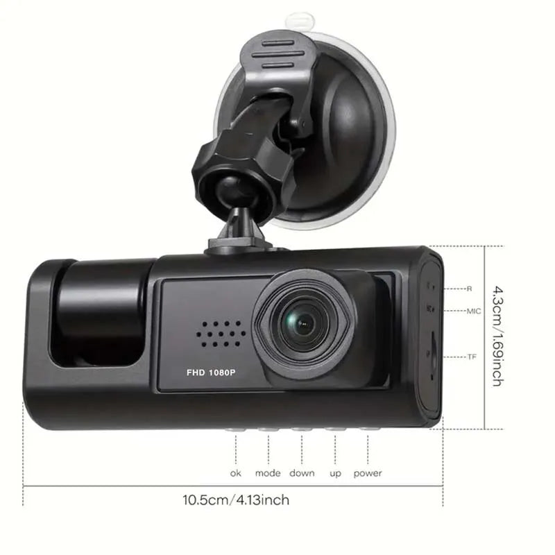 3 Cameras Dash Cams with IR Night Vision Loop Recording and 2" IPS Screen Full HD 1080P