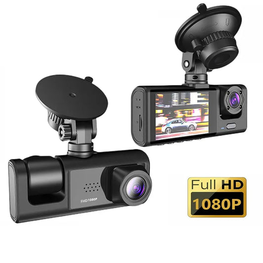 3 Cameras Dash Cams with IR Night Vision Loop Recording and 2" IPS Screen Full HD 1080P