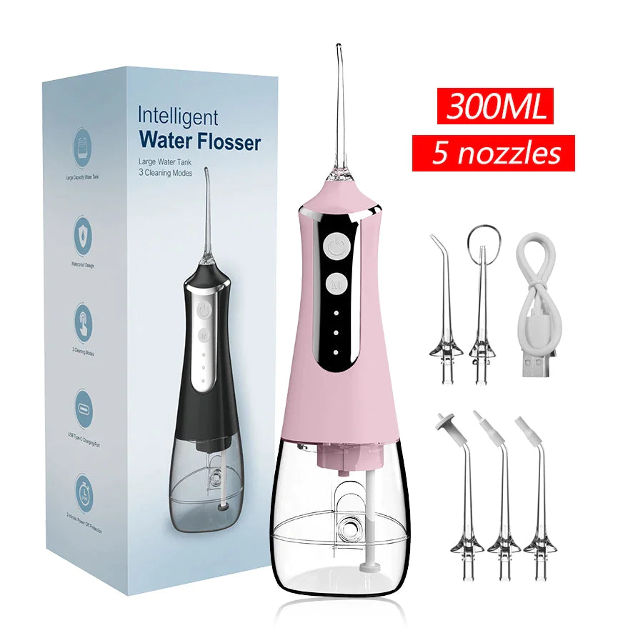 Cordless Water Flosser Advanced Teeth Cleaner 5 Nozzles 3 Modes USB 300ml