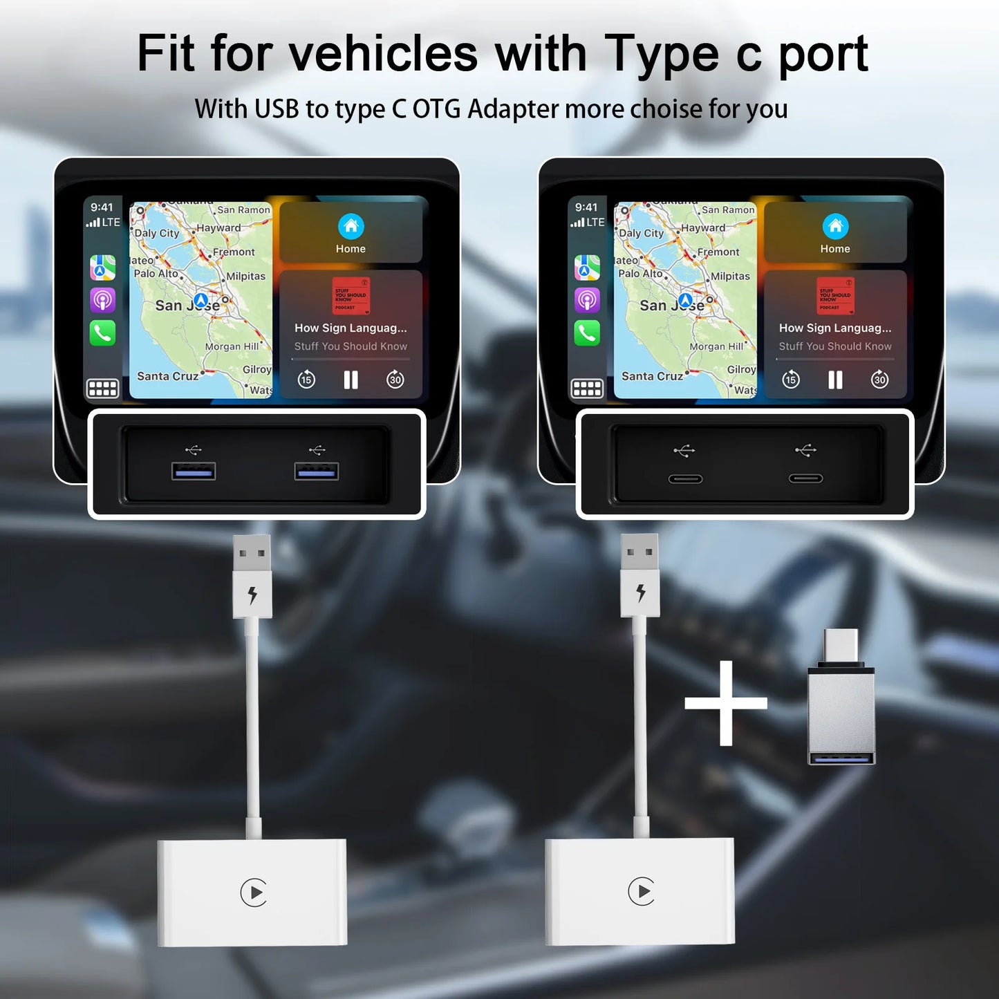 Wireless CarPlay Adapter For Android/Apple Plug And Play USB Auto Car Adapter