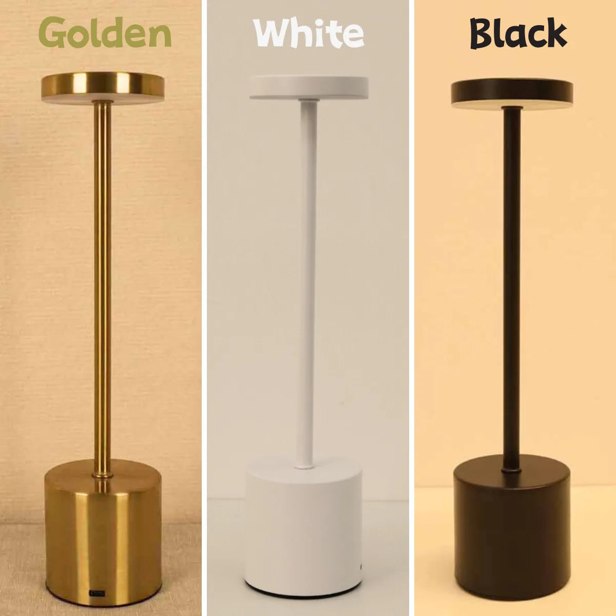 LED Rechargeable Touch Metal Table Lamp Three Colours Bedside Creative Light Bar