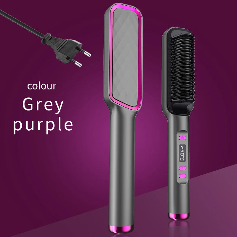 Ionic Hair Straightener Brush Fast Heating, Adjustable Temperature (80-230°C) with LCD Display