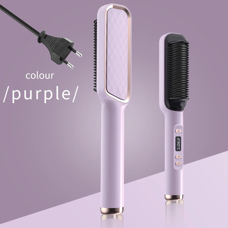 Ionic Hair Straightener Brush Fast Heating, Adjustable Temperature (80-230°C) with LCD Display