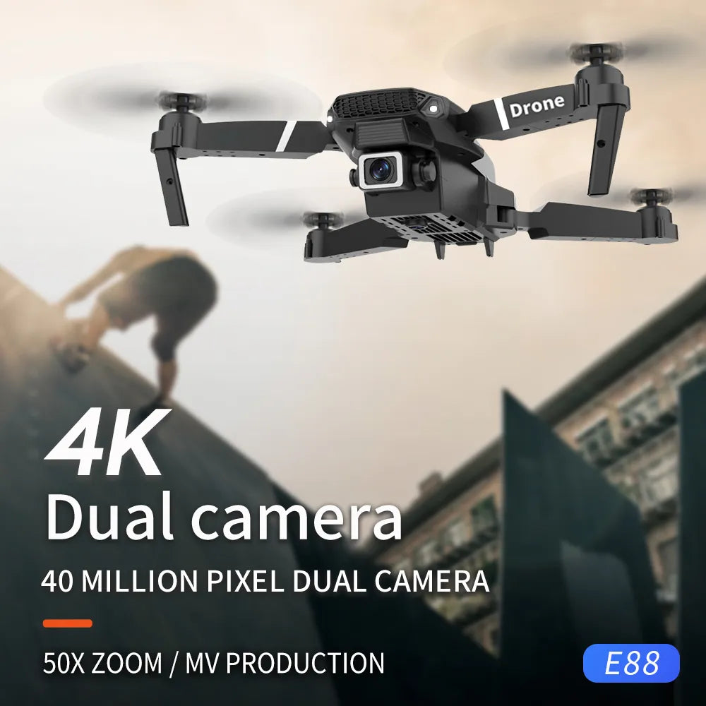 Professional Drone E88 Pro 4K Wide-Angle HD Camera WiFi FPV Height Hold Foldable RC Quadrotor