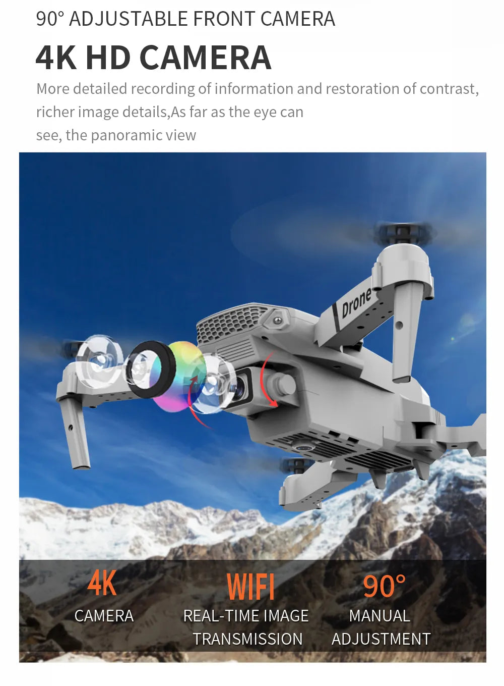 Professional Drone E88 Pro 4K Wide-Angle HD Camera WiFi FPV Height Hold Foldable RC Quadrotor