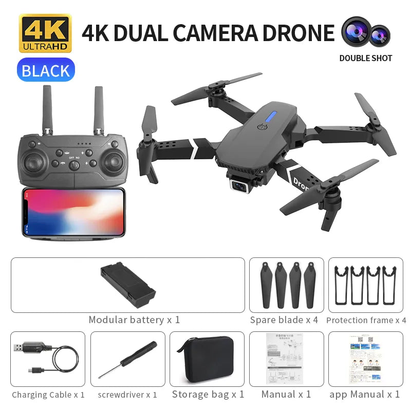 Professional Drone E88 Pro 4K Wide-Angle HD Camera WiFi FPV Height Hold Foldable RC Quadrotor