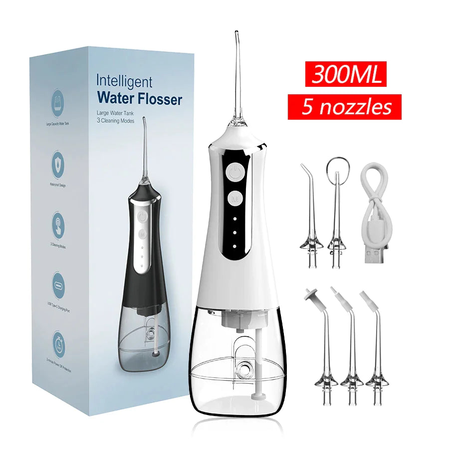 Cordless Water Flosser Advanced Teeth Cleaner 5 Nozzles 3 Modes USB 300ml