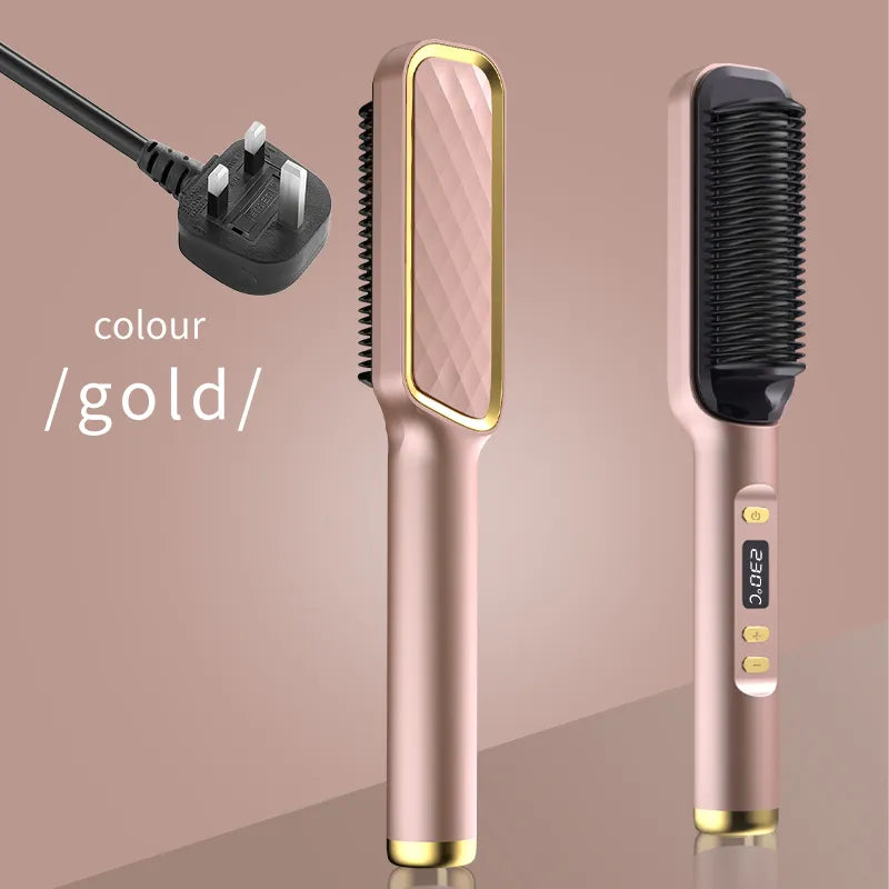 Ionic Hair Straightener Brush Fast Heating, Adjustable Temperature (80-230°C) with LCD Display