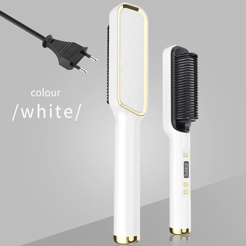 Ionic Hair Straightener Brush Fast Heating, Adjustable Temperature (80-230°C) with LCD Display