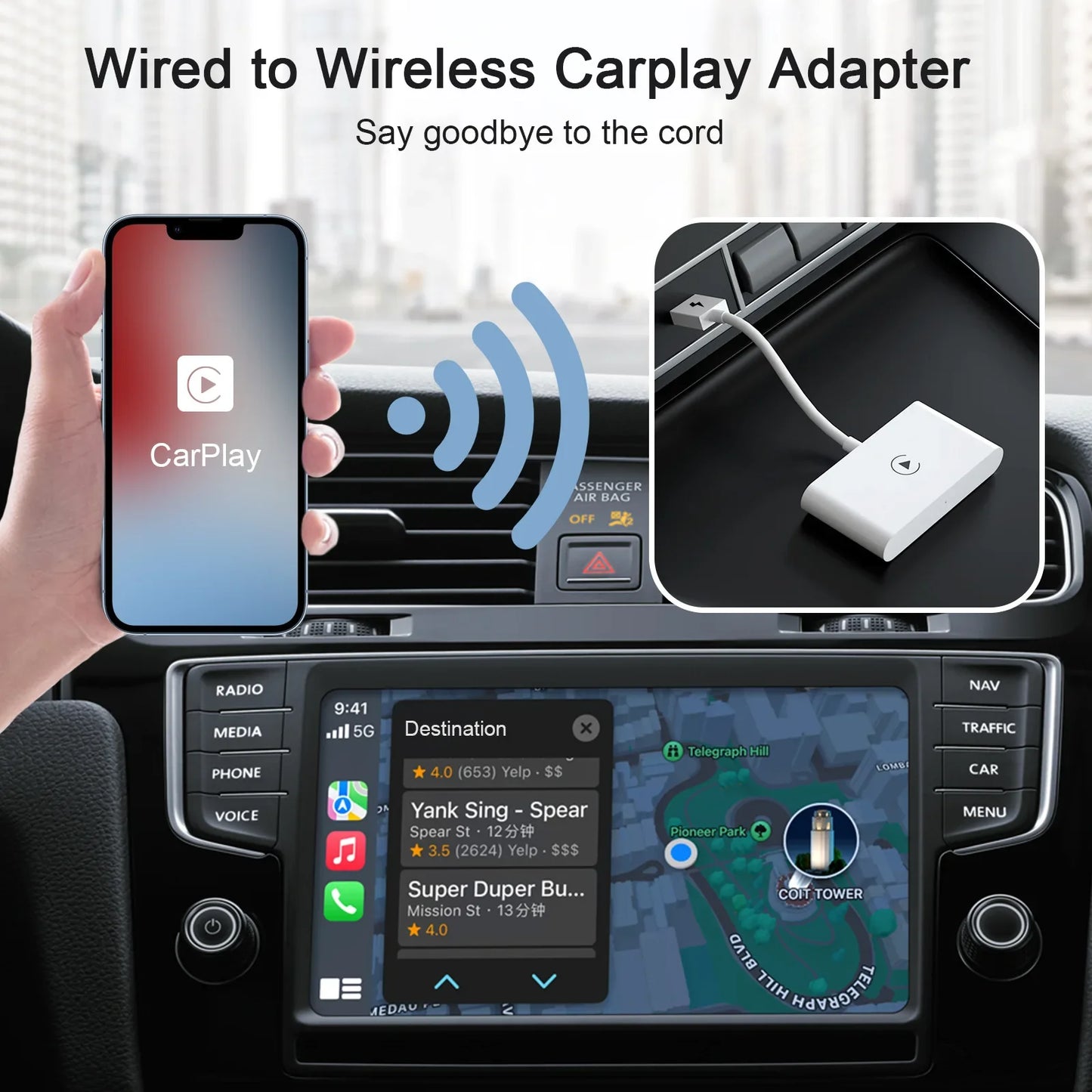 Wireless CarPlay Adapter For Android/Apple Plug And Play USB Auto Car Adapter