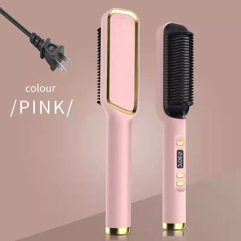 Ionic Hair Straightener Brush Fast Heating, Adjustable Temperature (80-230°C) with LCD Display