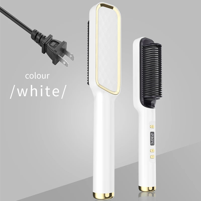 Ionic Hair Straightener Brush Fast Heating, Adjustable Temperature (80-230°C) with LCD Display