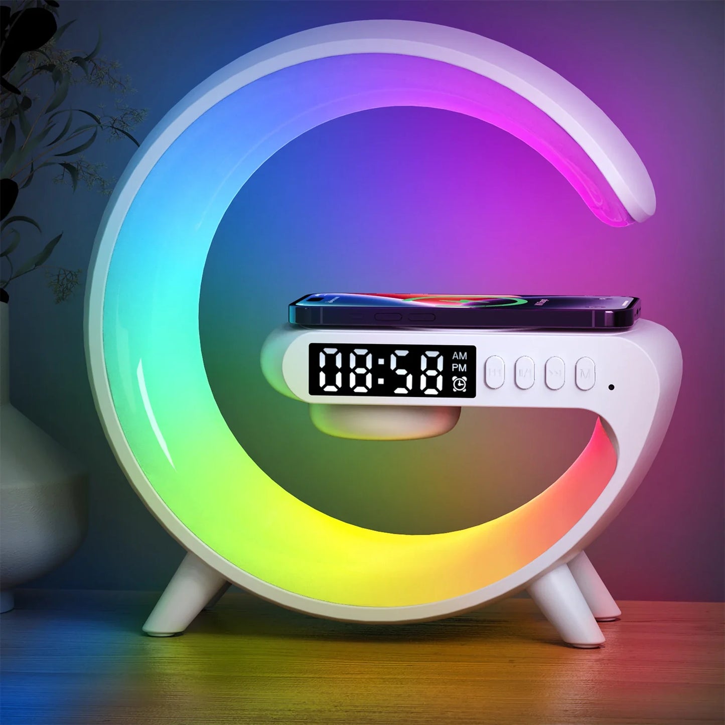 Multifunctional Wireless Charger Stand Pad Alarm Clock Speaker