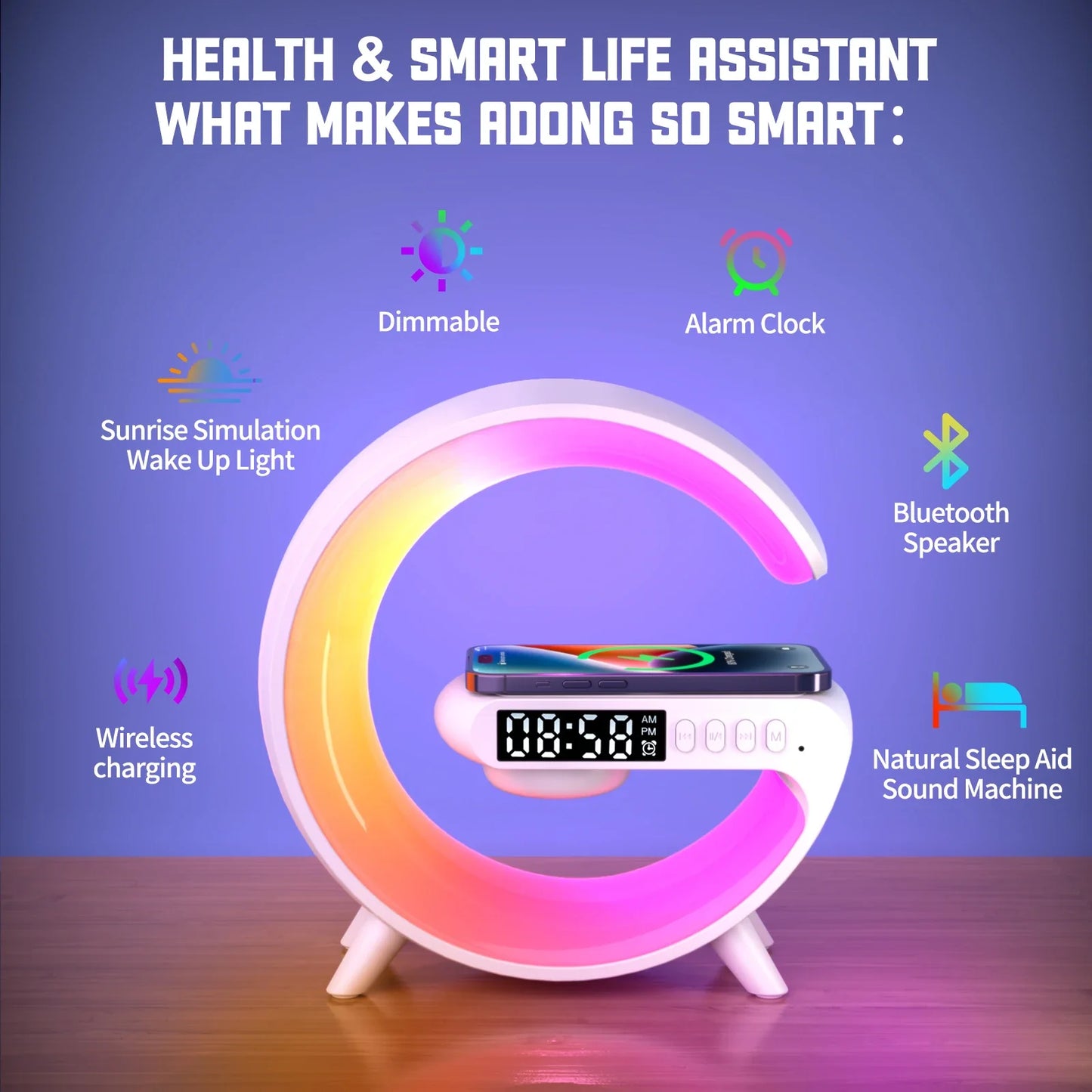 Multifunctional Wireless Charger Stand Pad Alarm Clock Speaker