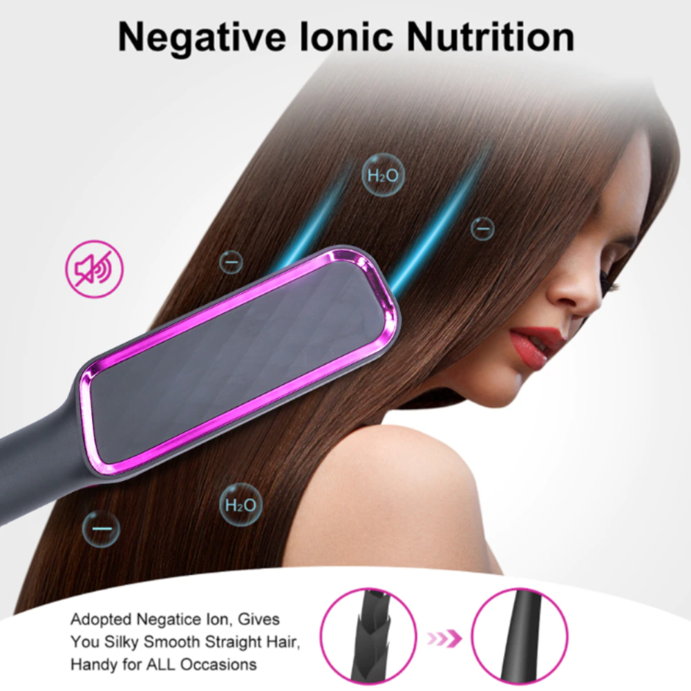 Ionic Hair Straightener Brush Fast Heating, Adjustable Temperature (80-230°C) with LCD Display