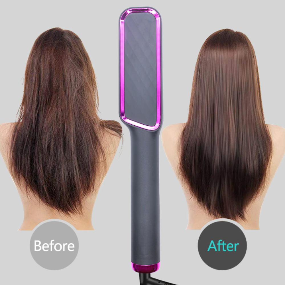 Ionic Hair Straightener Brush Fast Heating, Adjustable Temperature (80-230°C) with LCD Display