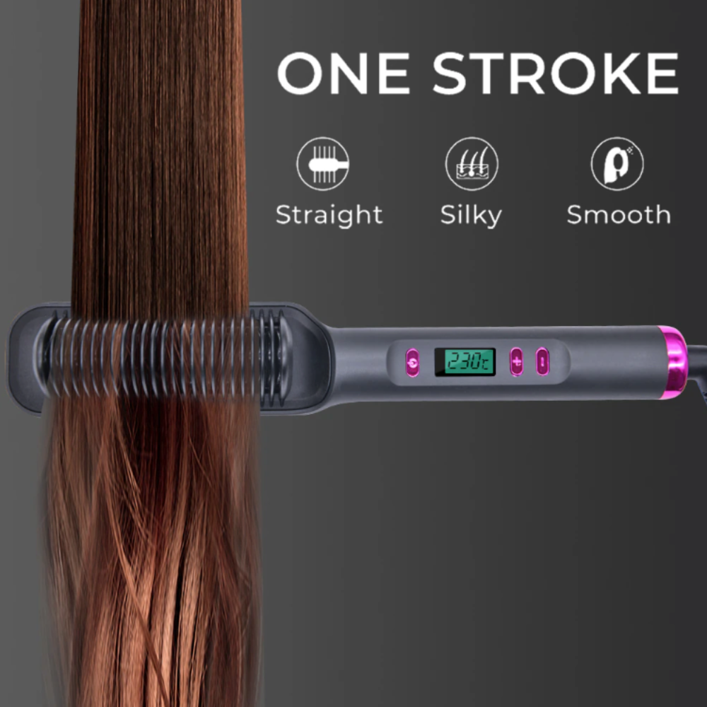 Ionic Hair Straightener Brush Fast Heating, Adjustable Temperature (80-230°C) with LCD Display