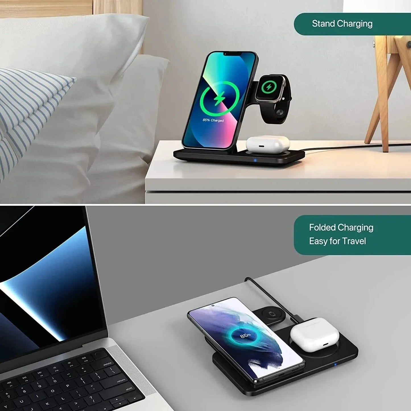 3-in-1 Foldable Wireless Charger for iPhone, IWatch, and AirPods