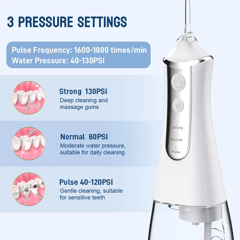 Cordless Water Flosser Advanced Teeth Cleaner 5 Nozzles 3 Modes USB 300ml