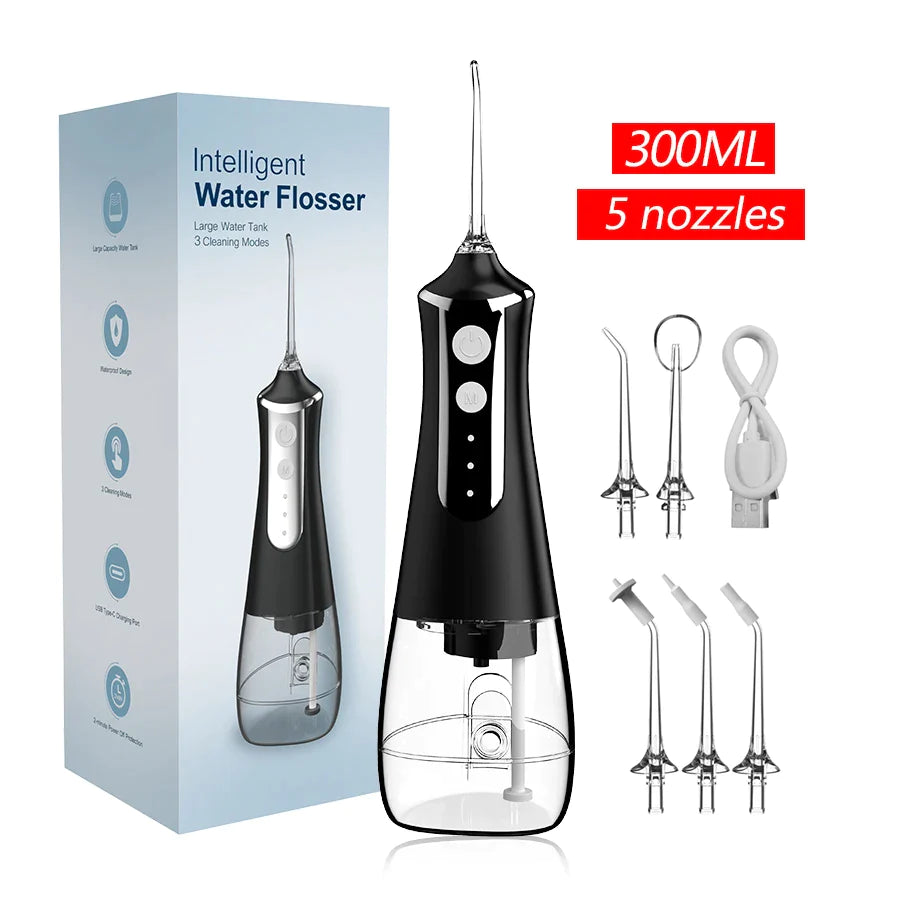 Cordless Water Flosser Advanced Teeth Cleaner 5 Nozzles 3 Modes USB 300ml