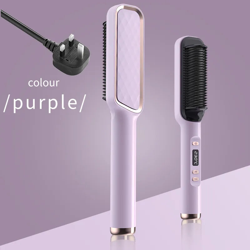 Ionic Hair Straightener Brush Fast Heating, Adjustable Temperature (80-230°C) with LCD Display