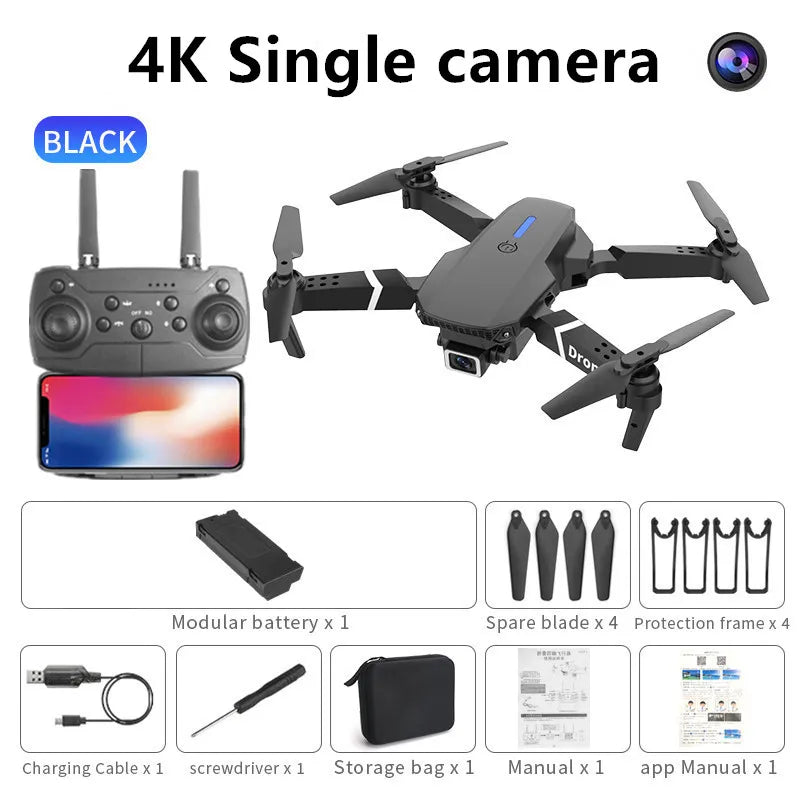 Professional Drone E88 Pro 4K Wide-Angle HD Camera WiFi FPV Height Hold Foldable RC Quadrotor