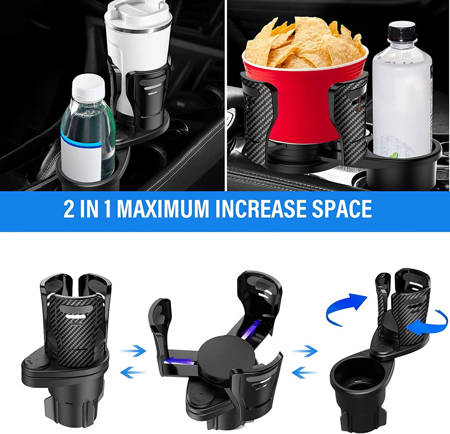 2-in-1 Rotatable Car Cup Holder with Storage Organizer